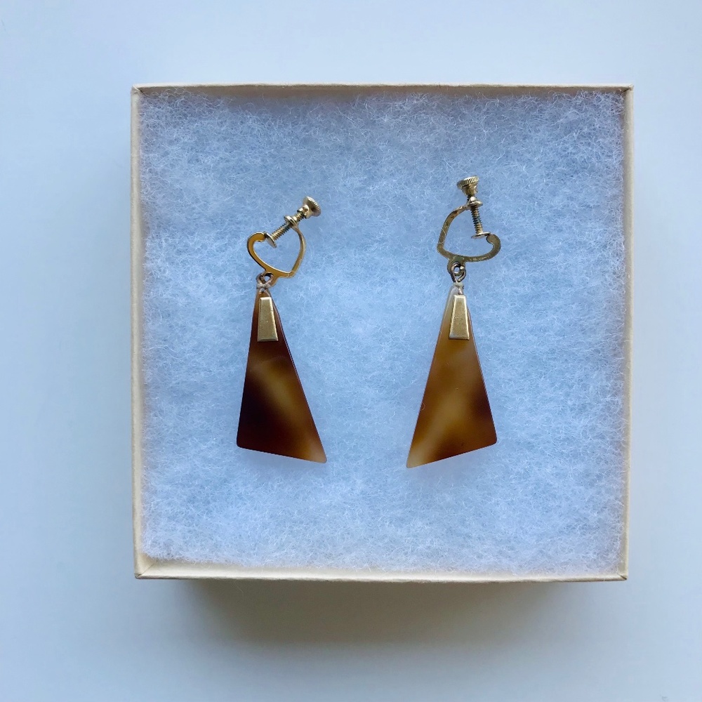 Vintage Amber-Colored Triangle Screw-Back Earrings